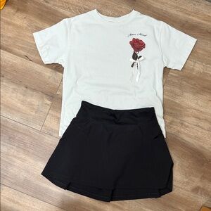 Zara White Tee with Red Floral Accent and All in motion tennis skirt